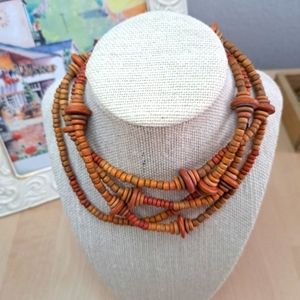 60 in Wood Terracotta Earthy Colors Long Length Continuous Stations Necklace